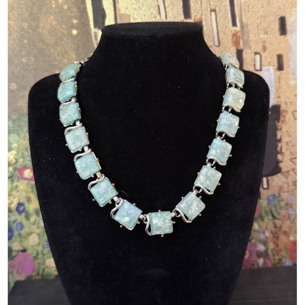 Vintage Coro Acrylic Confetti Blue 16" Necklace Hook Closure Signed